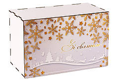 Набір цукерок подарунок на Новий рік та Миколая гуртом в упаковці з дерева №2 500 г. (Люкс)