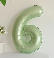 Куля цифра 6 фольгована 100 см оливковий сатин 40" в упаковці