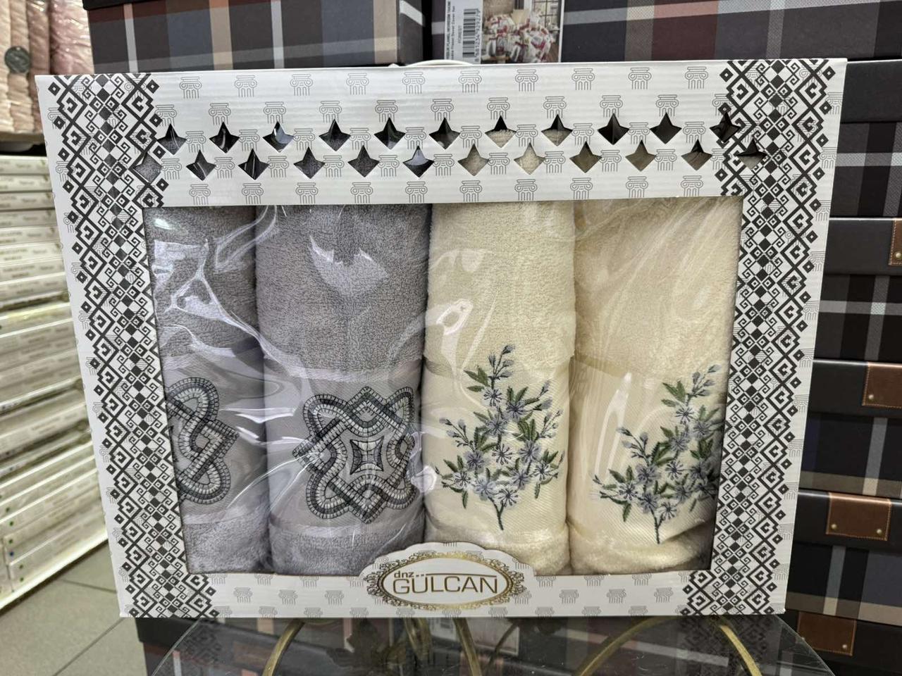 Набір махрових рушників Gulcan у подарунковій коробці 2 банних та 2 лицьових Туреччина, фото 1