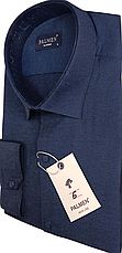 Чоловічі сорочки на кнопках Palmen vd-0006 класичні однотонні, сорочка чоловіча синя ошатна стильна Туреччина, фото 4