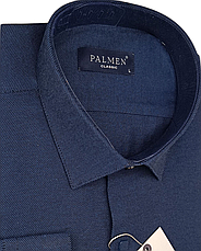Чоловічі сорочки на кнопках Palmen vd-0006 класичні однотонні, сорочка чоловіча синя ошатна стильна Туреччина, фото 5