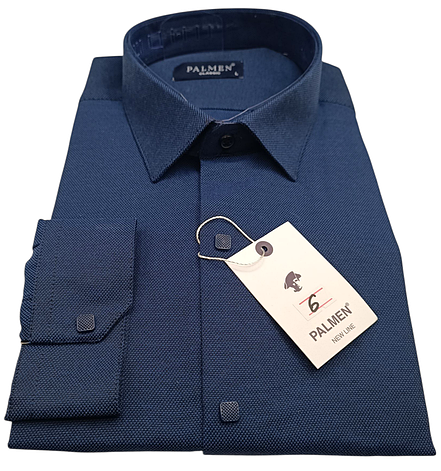 Чоловічі сорочки на кнопках Palmen vd-0006 класичні однотонні, сорочка чоловіча синя ошатна стильна Туреччина, фото 1