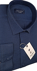 Чоловічі сорочки на кнопках Palmen vd-0006 класичні однотонні, сорочка чоловіча синя ошатна стильна Туреччина, фото 2