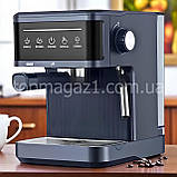 Кавовий апарат для дому 1200 Вт Crownberg кавоварка ріжкова з контейнером на 1.8 л води кавомашина еспресо 20 бар капучинатор, фото 3