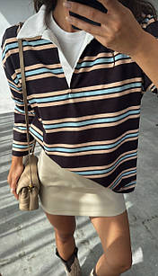 Жіночий трикотажний пуловер-поло в смужку, Туреччина, one size