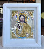 Ікони Вінчальні срібло Спаситель і Пресвята Богородиця Казанська в білому дерев'ян. кіоті під склом,25*21, фото 2