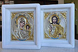 Ікони Вінчальні срібло Спаситель і Пресвята Богородиця Казанська в білому дерев'ян. кіоті під склом,25*21, фото 4