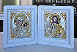 Ікони Вінчальні срібло Спаситель і Пресвята Богородиця Казанська в білому дерев'ян. кіоті під склом,25*21, фото 6