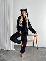 Жіноча домашня махрова піжама з вушками (Норма та напівбатал), фото 5