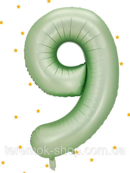 Куля цифра 9 фольгована 100 см оливкова 40" в упаковці, фото 1