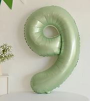 Цифра 9  куля 100 см фольгована оливковий сатин 40" в упаковці