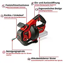 Пристрій для прочищення труб Einhell TE-DA 18/760 Li, PXC, 18В (без АКБ та ЗП) (4514160), фото 2