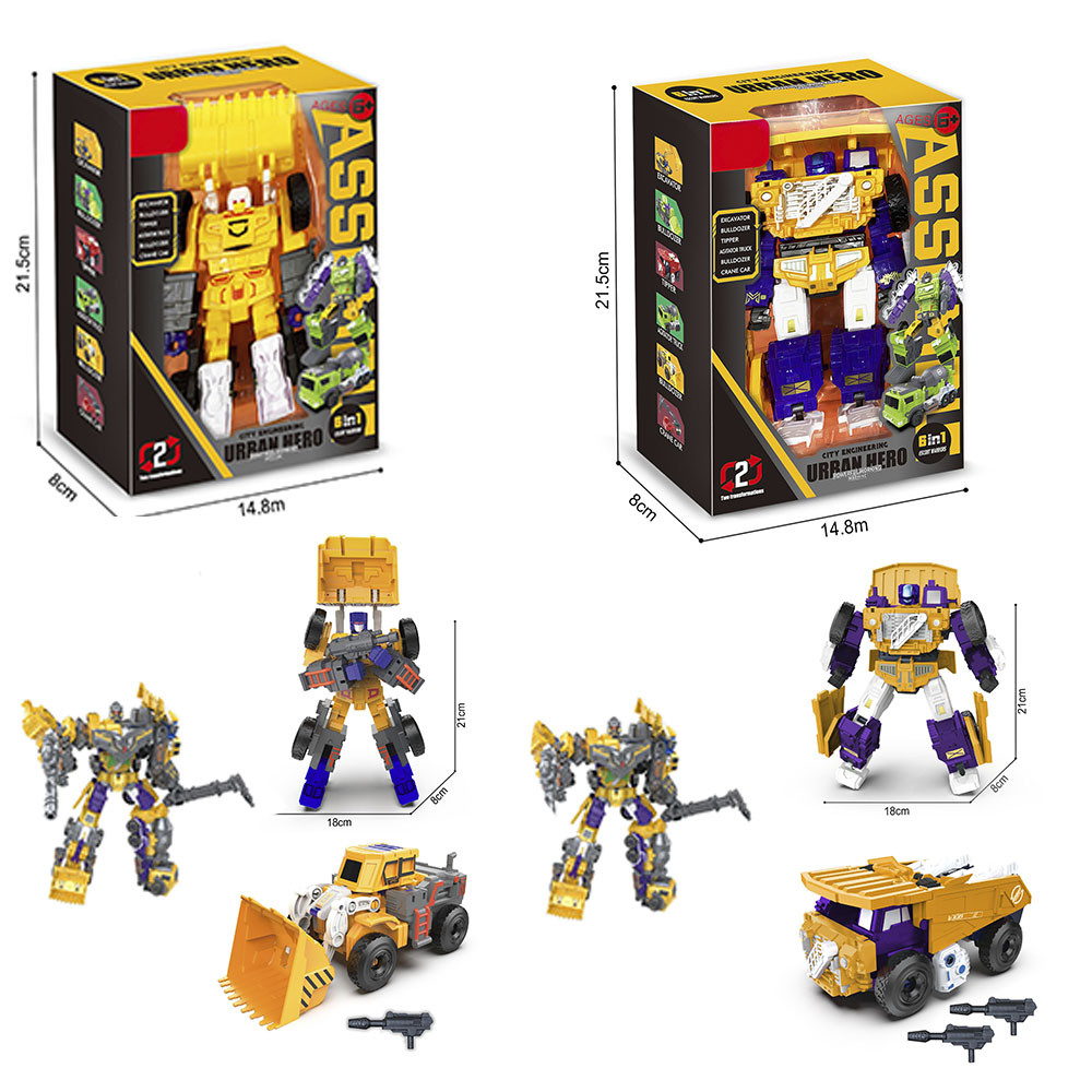 Трансформер 908-1D-2D (48шт) робот 18см+будтехніка, зброя, 2 види, в кор-ці, 15-21,5-8см, фото 1