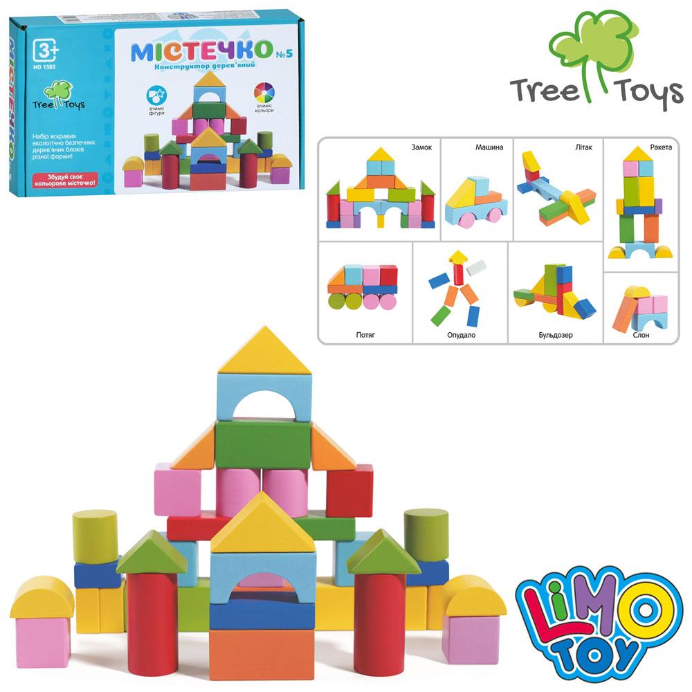 Дерев'яна іграшка Будівельні блоки MD 1383 (40шт) Містечко, конструктор дерев'яний, 32дет, в кор-ці,, фото 1