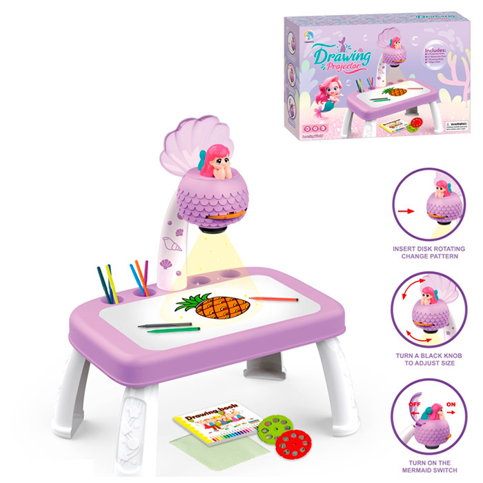 Проєктор YM-89 (24 шт.) русалка, столик, 41-27-в46 см, светло, слайди (24 картки), фломастері 12 шт., альбом, на, фото 1