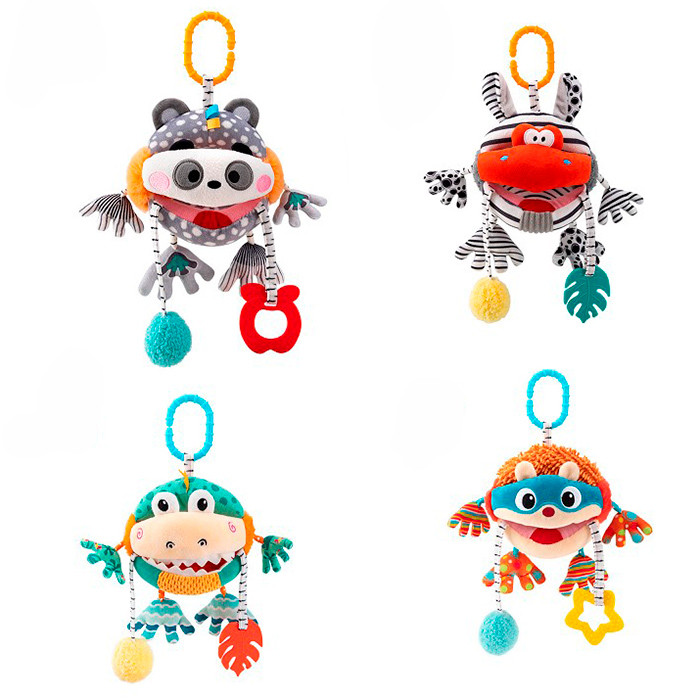 Підвіска м'яка HB 0104 ABCD (24шт) на коляску/на ліжко, 34см, тварина, пискавка, брязкальце, плюш, 4 види, у, фото 1