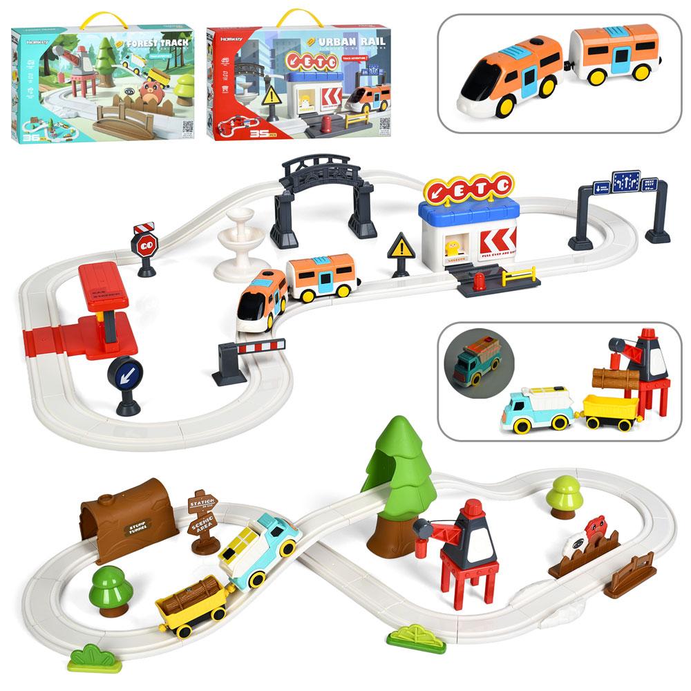 Трек 7735-36A (16шт) транспорт з причепом (магнитне кріплення), 2 види (35дет-дорожні знаки, 36дет-кран), на, фото 1