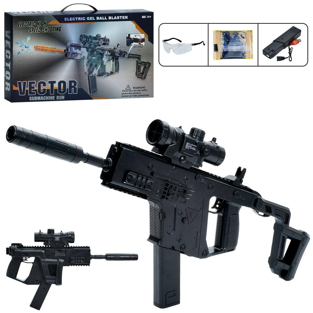 Автомат 666-6S (12шт) акум, 70см, складний, стріляє водяними кулями, окуляри, USBзарядне, в кор-ці,, фото 1