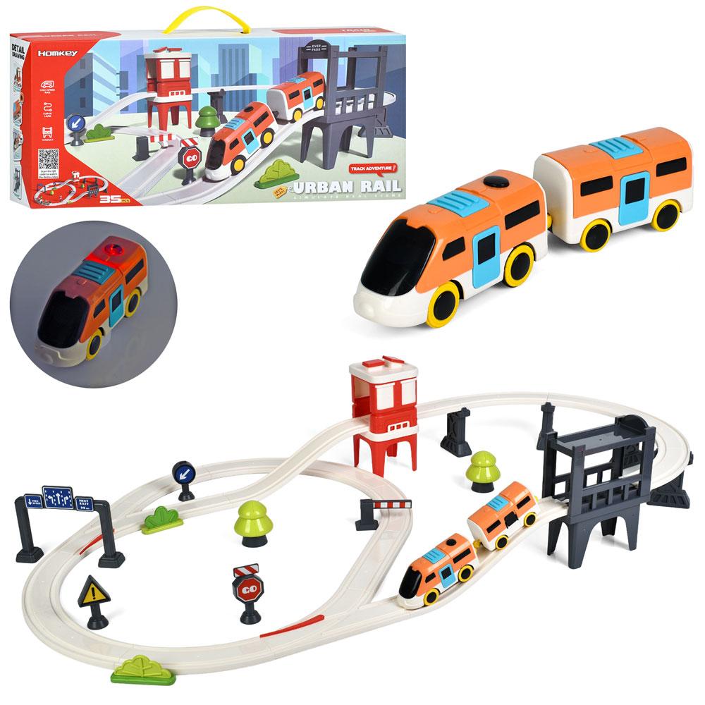 Трек 7731A (12шт) д96-ш57-в17см, поїзд, світло, 1 вагон, дорожні знаки, 35дет, на бат-ці, в кор-ці,, фото 1