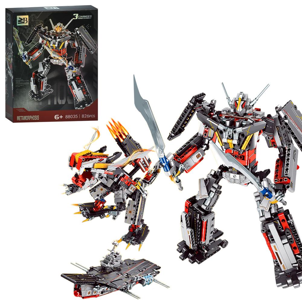 Конструктор 88035A (12шт) 3в1(робот, динозавр, авіаносець), 826дет, в кор-ці, 29,5-40,5-9,5см, фото 1