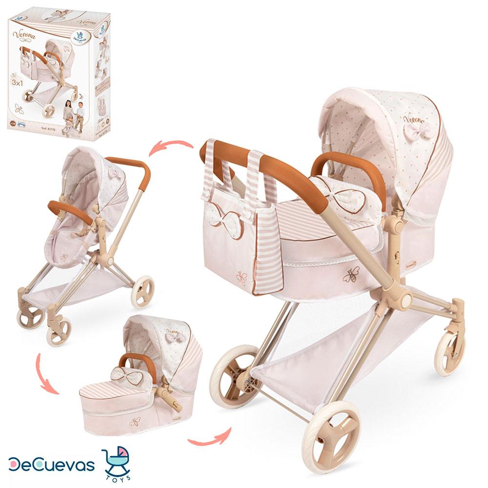 Коляска 81778 (3 шт.) для ляльки, 3в1, трансформер, 65-38-в79 см, колиска 49-23 см, кошик, сумка, метал, у, фото 1