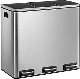 Трисекційний бак для сміття, кошик для сортування, сріблястий, 3 х 18 л = 54 л