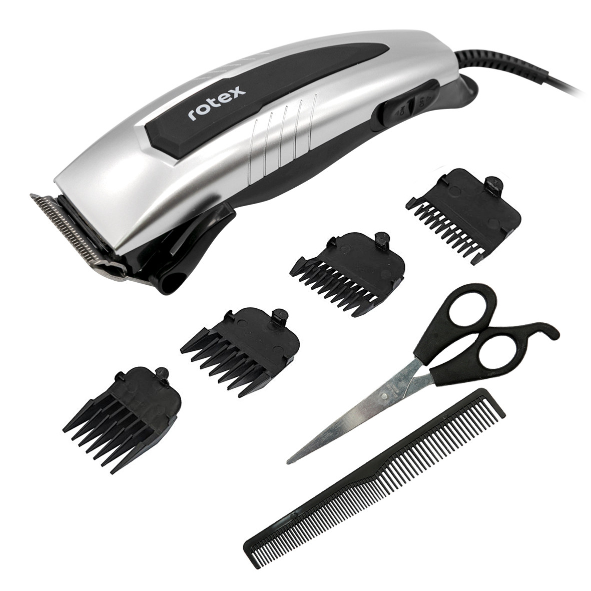 Машинка для стрижки волосся та бороди, 10 Вт, 4 насадки, нержавіючі леза, сірий корпус, фото 1