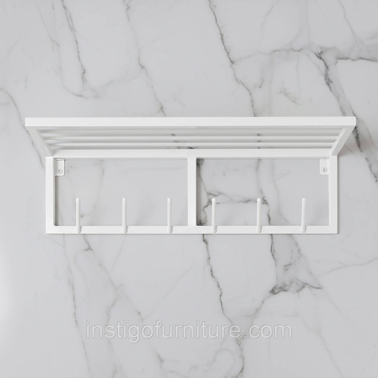 Вішалка для одягу настінна з металу 800x200 мм, H 200 мм Білий, фото 1