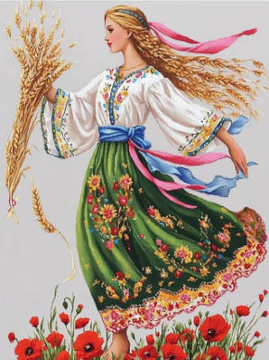 Набір для вишивання за нанесеною на канву схемою "A girl holding ears of rice in her hand ".AIDA 14CT printed , 30*40 см