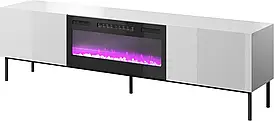 Тумба під телевізор Cama Meble Szafka Rtv Slide 200K з електричним каміном на чорному каркасі 200X40Xh57