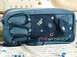 Пенал шкільний джинсовий у корейському стилі y2k kpop на 1 відділення, 20х8х5 см, синій