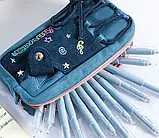 Пенал шкільний джинсовий у корейському стилі y2k kpop на 1 відділення, 20х8х5 см, синій, фото 3