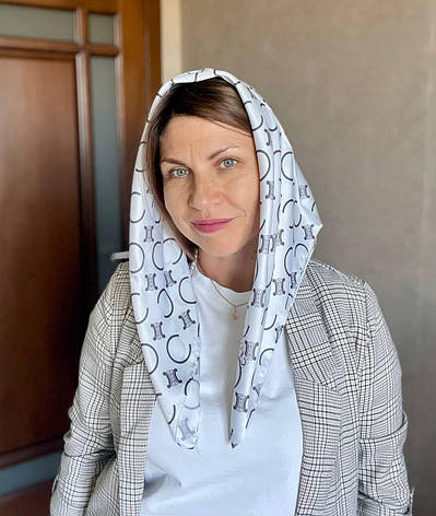 Шовкова брендова хустка Celine 70*70 см біла, фото 1