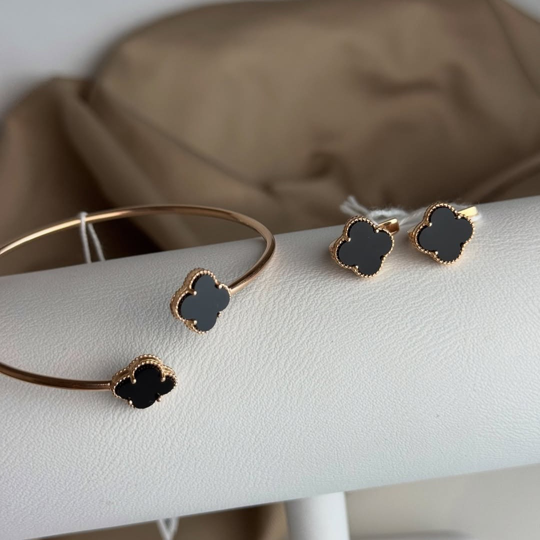 Срібний комплект в позолоті Чотирилисник Конюшини Браслет Сережки