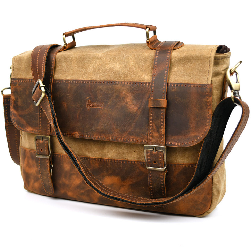 Чоловічий портфель із канвасу та шкіри наппа TARWA RYw-3920-3md