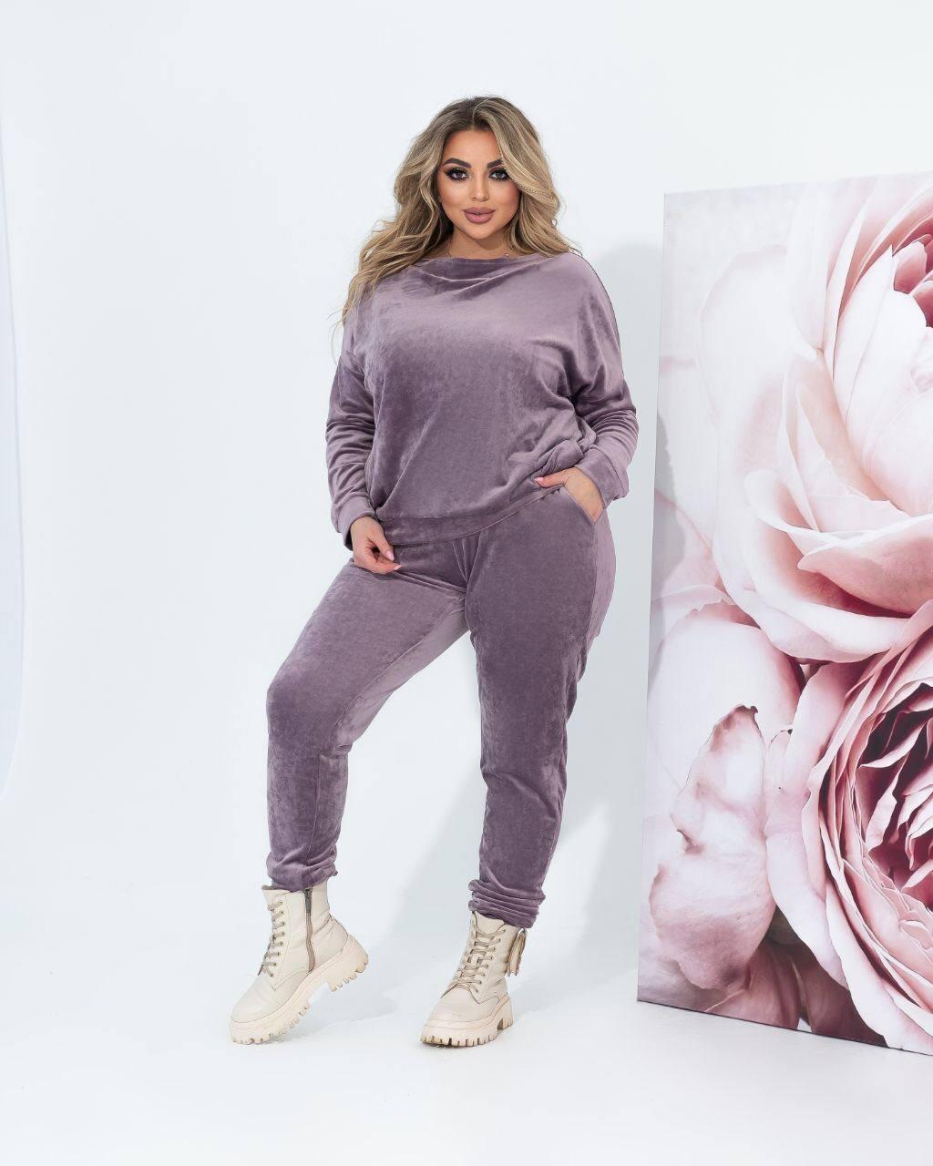 Велюровий жіночий костюм прогулянковий двійка м'ята, бузок, сіро-блакитний 52/54,56/58, фото 1