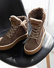 Замшеві жіночі бежеві зимові черевики з відворотом 37 р-р, фото 3