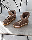 Замшеві жіночі бежеві зимові черевики з відворотом 37 р-р, фото 5