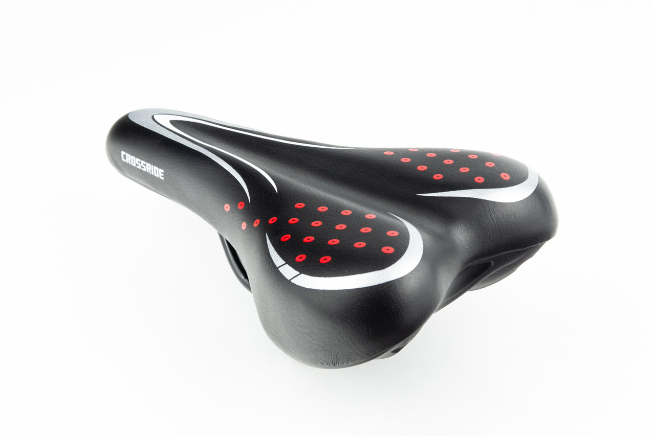 Сидіння MTB 265x150мм, чорно-сіро-червоне CROSSRIDE BSK-143A, ВЕЛОЗАПЧАСТИНИ, SV-412178, фото 1