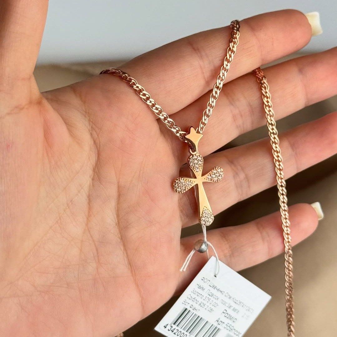 Срібний комплект в позолоті Хрестик і Ланцюжок Нонна