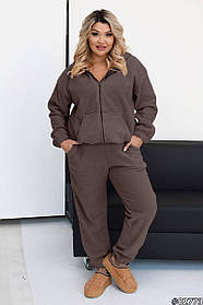 Коричневий жіночий прогулянковий костюм із двостороннього флісу батал