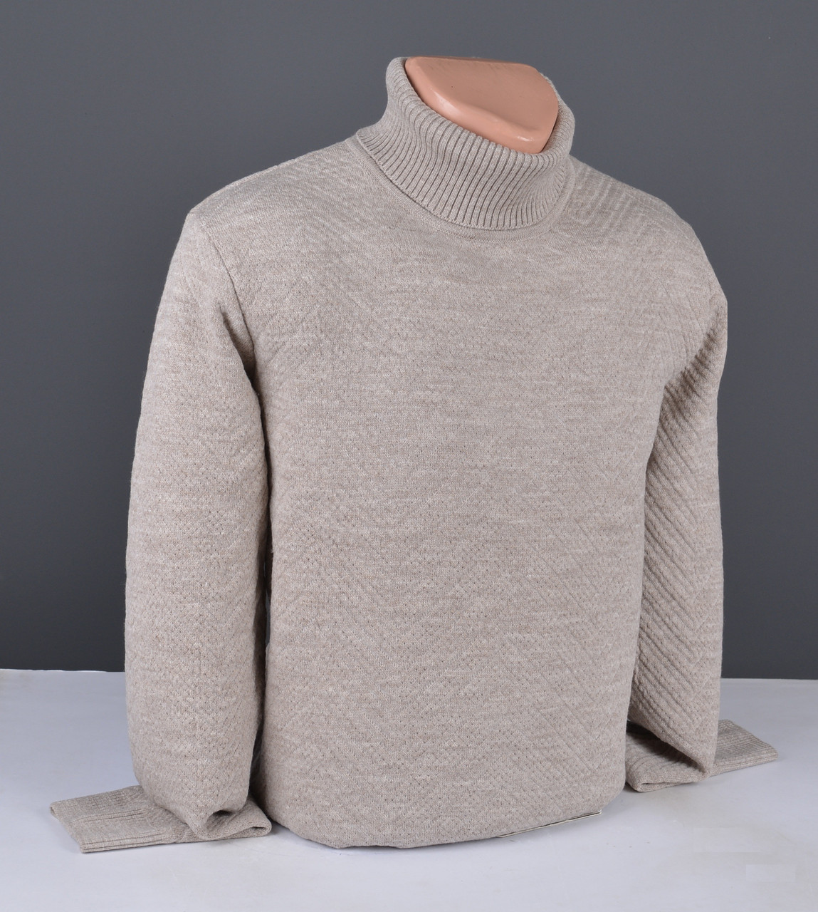 Чоловічий теплий светр під горло бежевий Туреччина 7245, фото 1