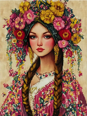 Набір для вишивання за нанесеною на канву схемою "A colorful girl".AIDA 14CT printed, 30*40 см