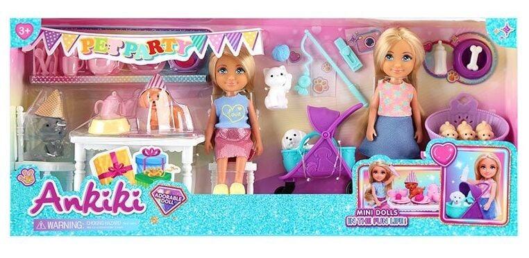 Набір ляльок 606120 (36) 2 ляльки, висота: 13 см, стіл, стілець, візочок, фігурки тварин, в коробці