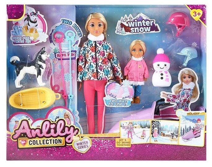 Набір ляльок 616008 (18) 2 ляльки, висота: 30, 12 см, взуття, акссеуари, снігохід, в коробці
