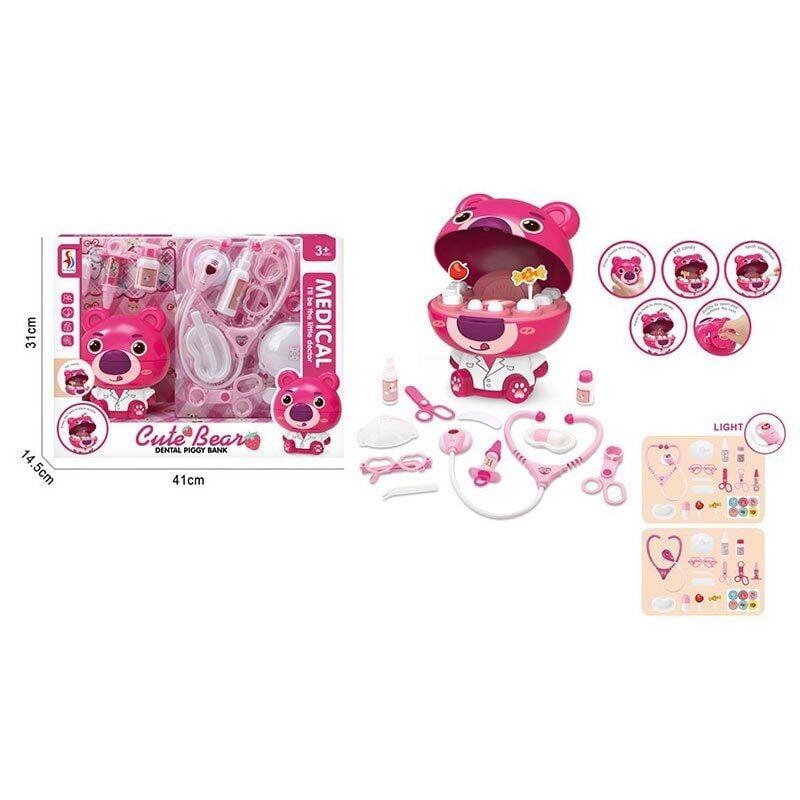 Набір лікаря SD 169-306 (15) “Стоматолог”, герой, висота ведмедика - 16 см, скарбничка, стетоскоп, підсвічування, шприц, ножиці,