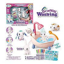 Набір для творчості 803 (24) 4 флоксові фігурки тварин, помпова подача води, 6 кольорових фломастерів, ванночка, щіточка, в
