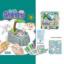 Набір для творчості 828 (48/2) 4 флоксові фігурки тварин, помпова подача води, 6 кольорових фломастерів, ванночка, щіточка, в