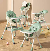 Столик стільчик для годування Toti FR- 10440 Зелений, знімний столик, опускна спинка, 4 колеса