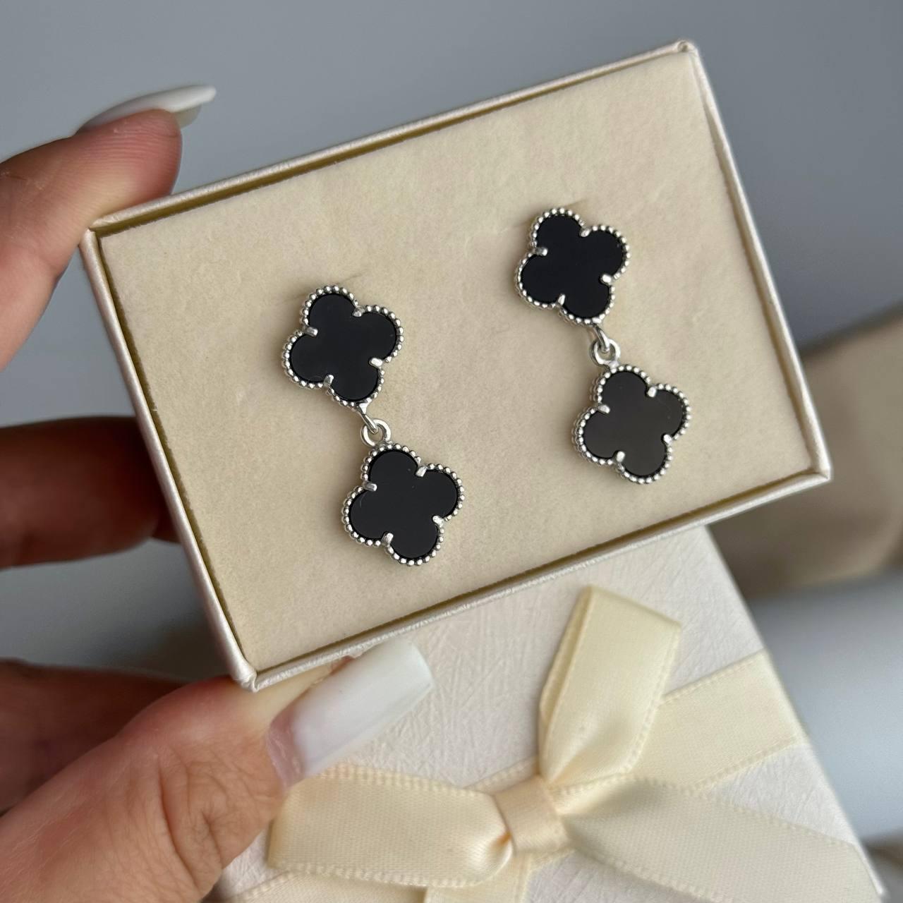 Срібні сережки Конюшина Подвійні 13 мм, фото 1